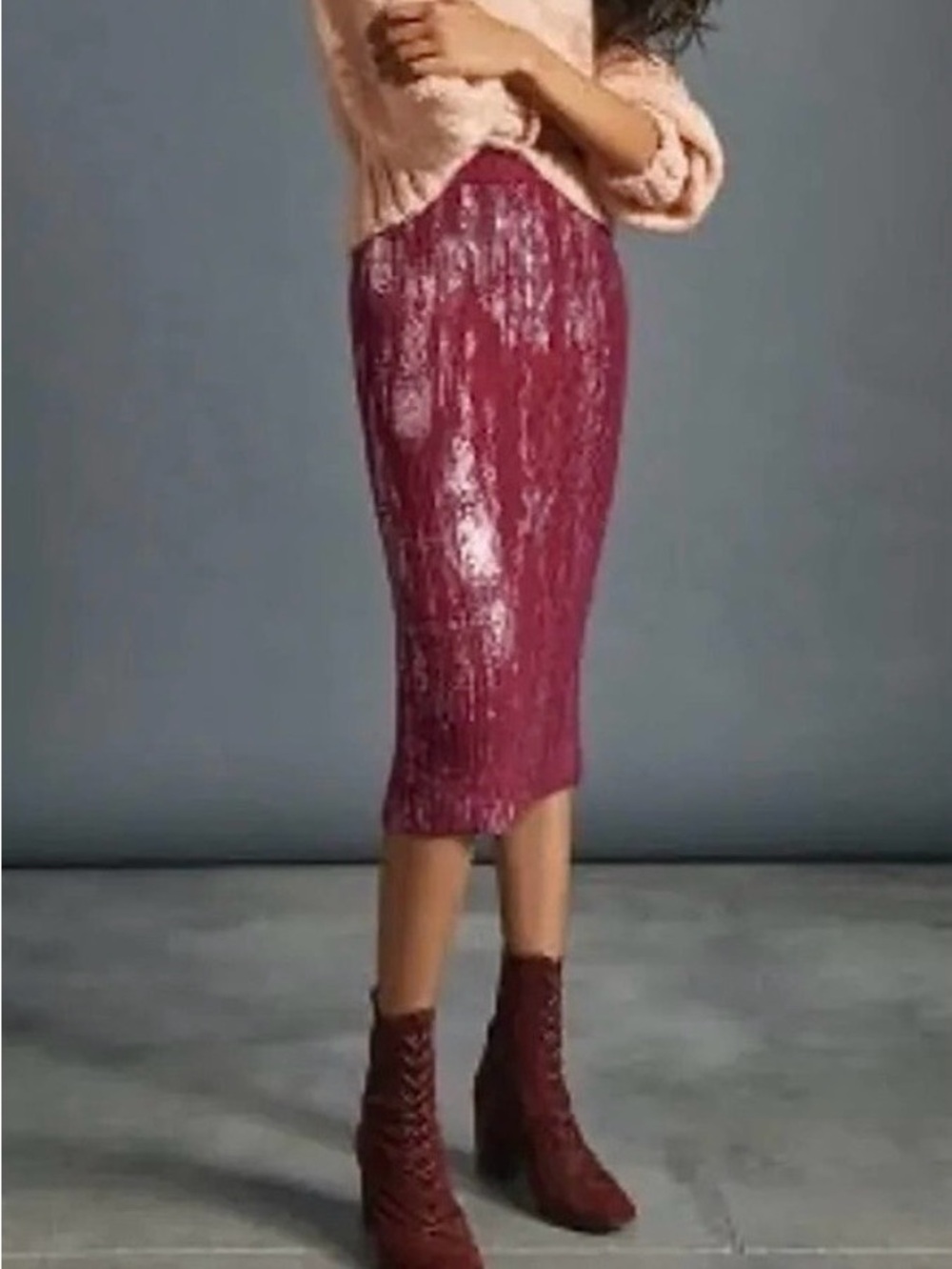 Anthropologie rue shimmer sweater Midi Skirt cottage core boho preppy indie M